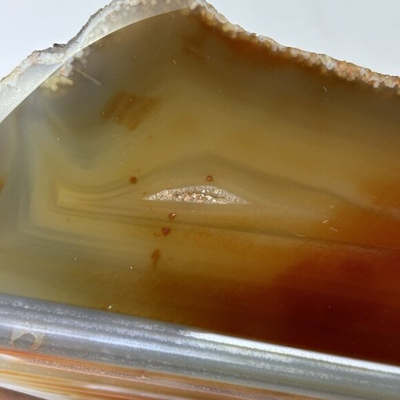 Vintage Large Heavy Amber Agate Geode End Slice Polished Stone Banded Crystal - Picture 10 of 15